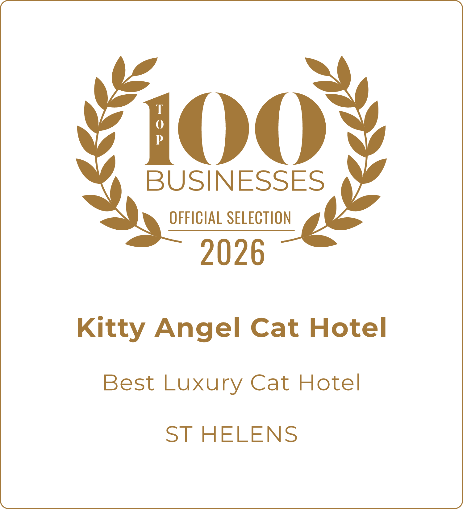 Top 100 Businesses Official Selection 2026 - Kitty Angel Cat Hotel, Best Luxury Cat Hotel, St Helens